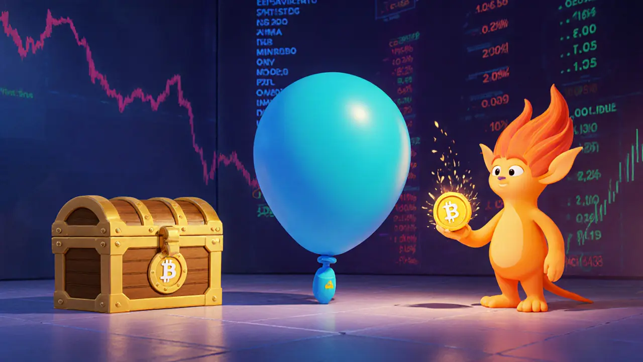 Three Pixar‑style characters show fixed, inflationary, and deflationary token models.