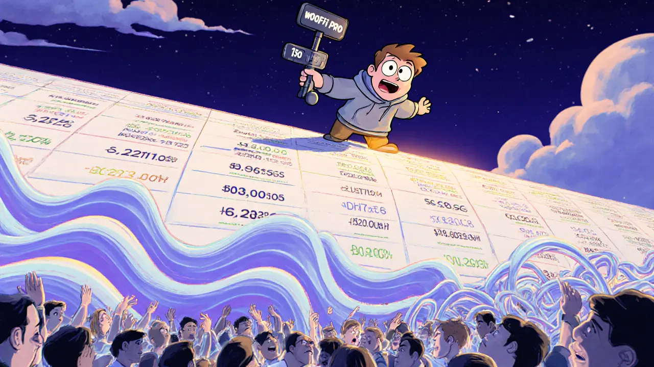 A trader holding a 1:50 leverage lever above a giant order book while others struggle with fees.