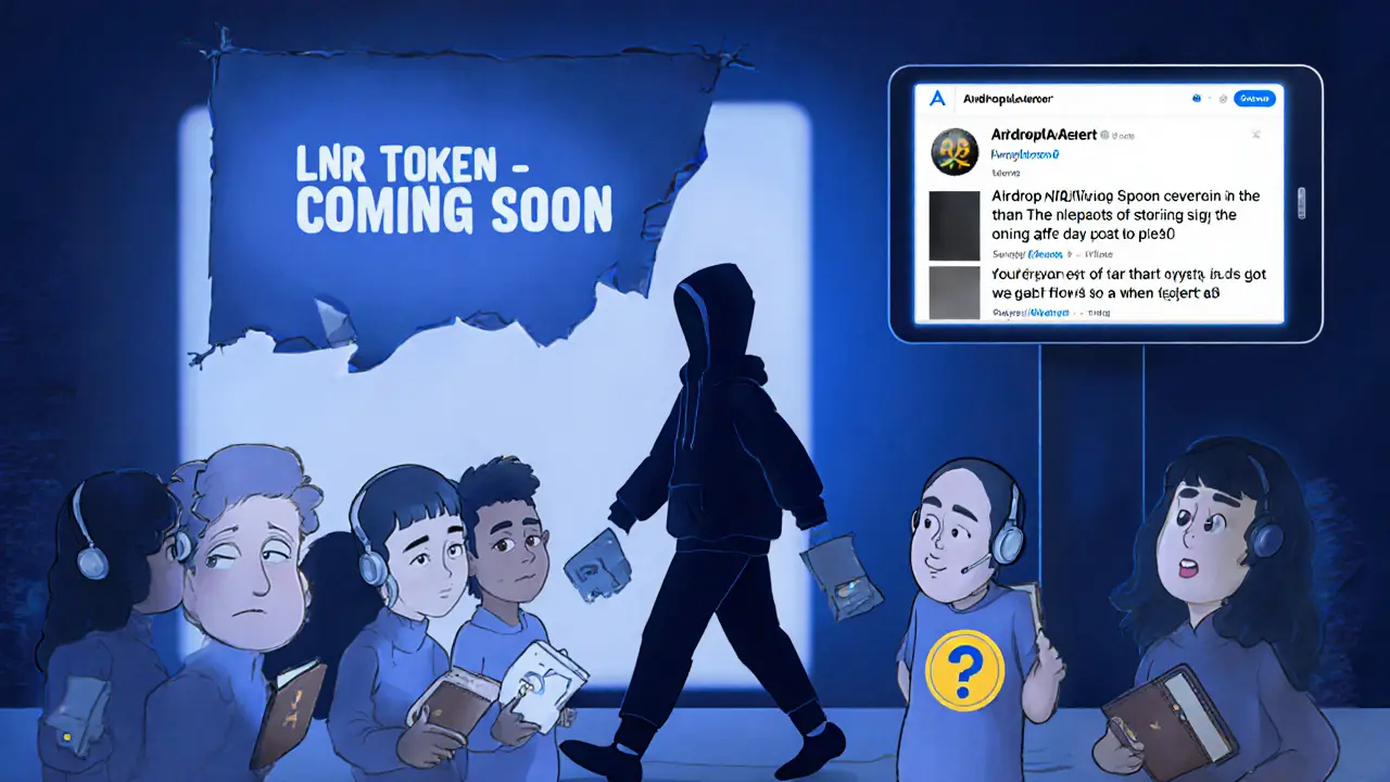 Crypto users stare at empty wallets as a shadowy figure walks away.