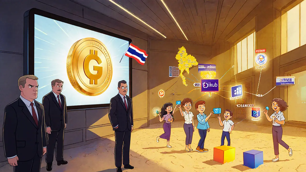 Government hall showing G Token launch and fintech sandbox with licensed Thai exchanges.