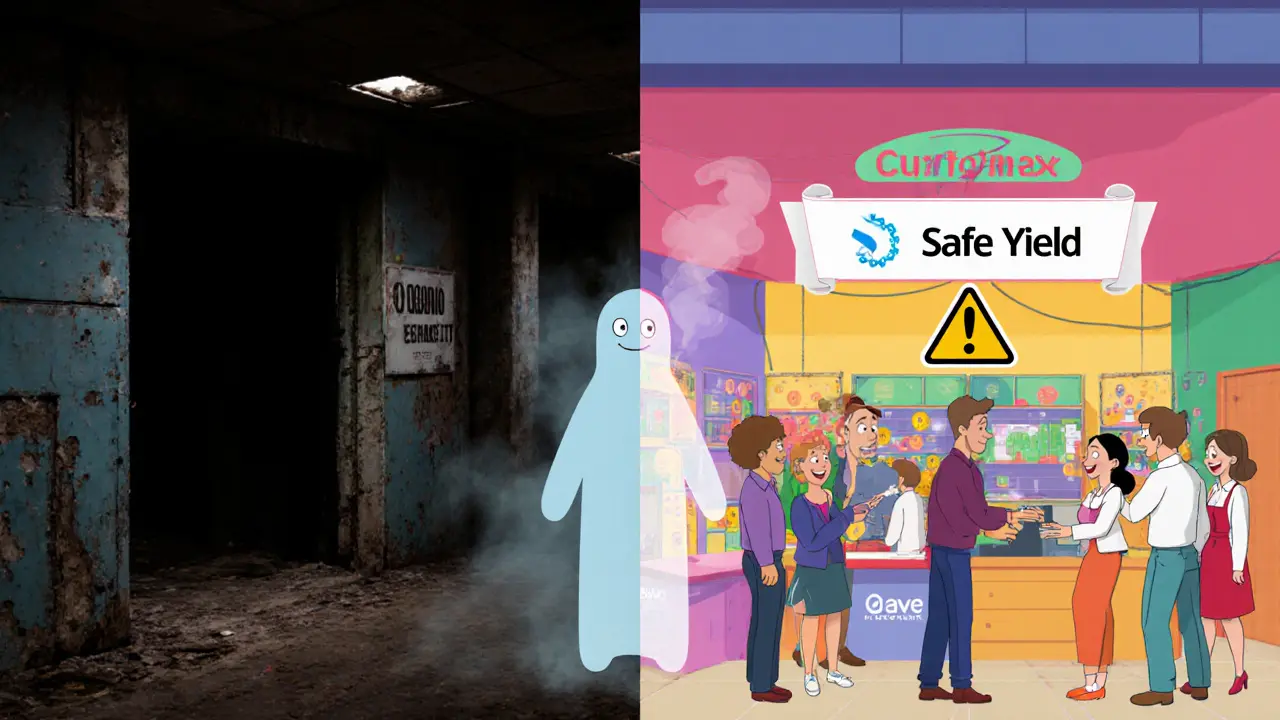 Split scene: abandoned SparkSwap BSC on left, active Curve Finance and Aave on right, with a fading ghost of the dead platform.