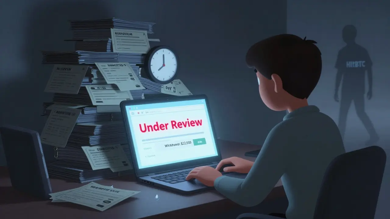 User staring at a frozen account screen with piles of unanswered tickets and a clock showing day 19.