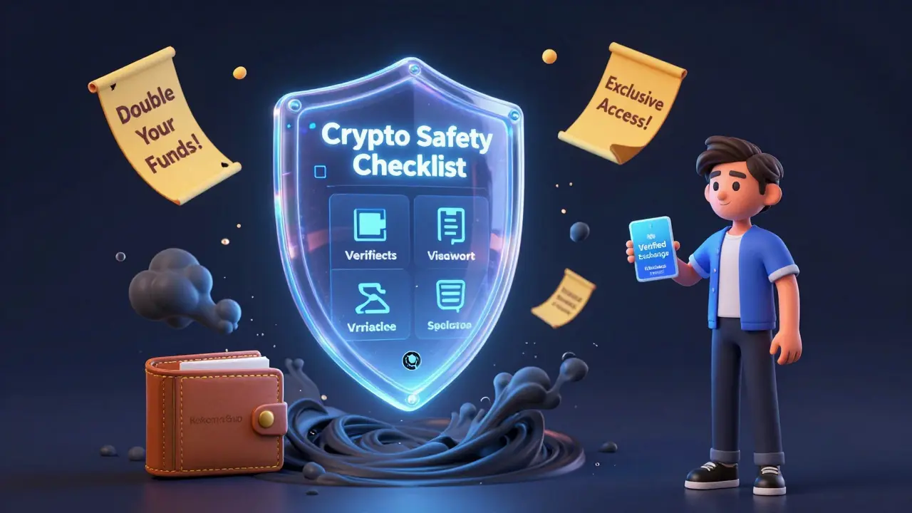 A protective safety shield blocks a dark vortex labeled KokomoSwap, with verified crypto icons glowing brightly.