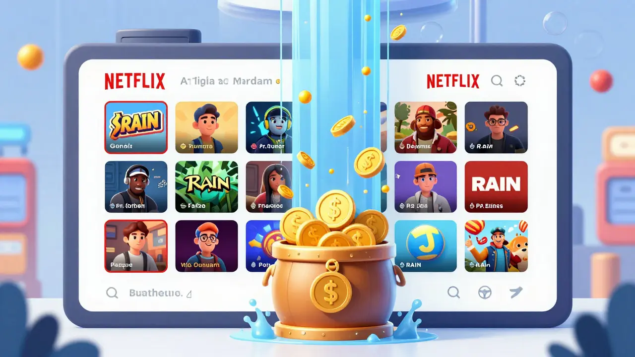 Digital marketplace interface where players earn $RAIN tokens from game challenges