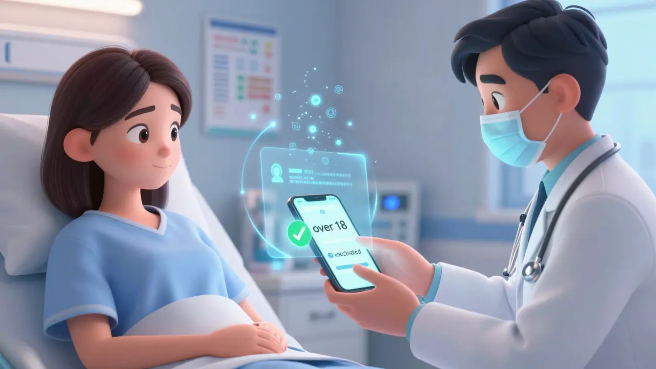 Patient and doctor sharing secure medical data via a transparent zero-knowledge proof visualization.