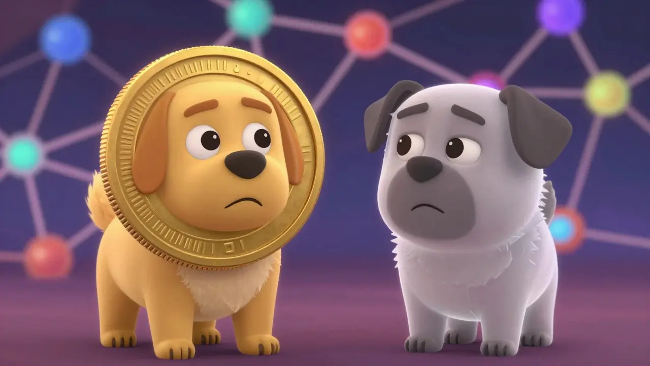 Two similar cryptocurrency coins highlighting identity confusion in digital assets