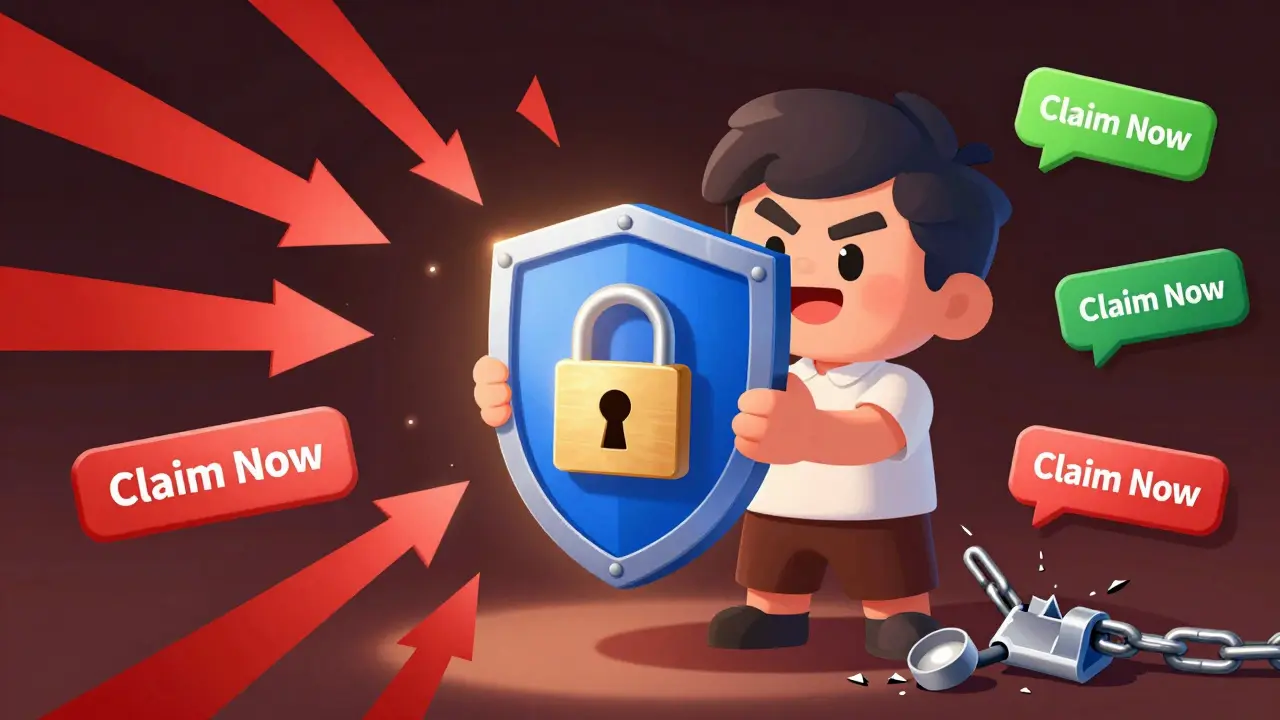 Heroic character shielding their wallet from phishing attacks and revoking bad permissions.