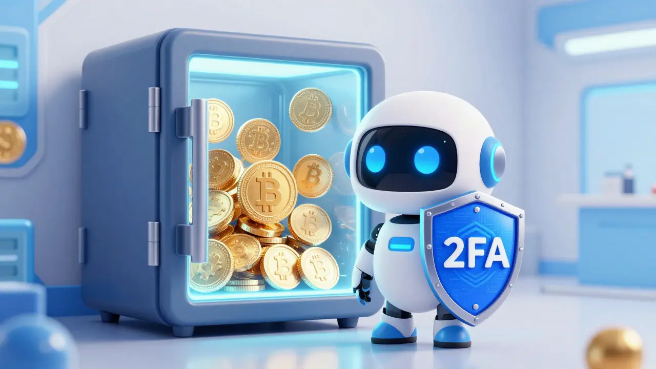 Robot guardian protecting crypto assets in secure vault