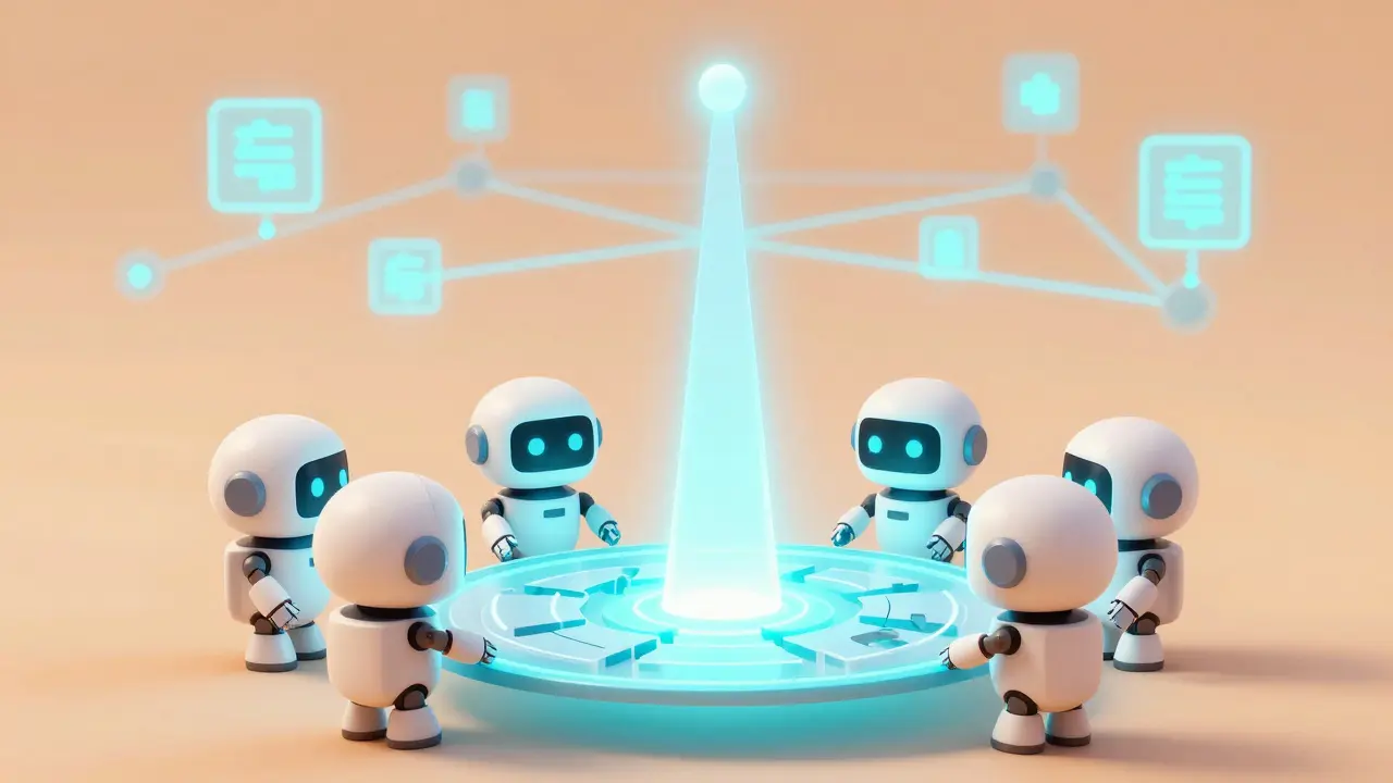Robots combining light fragments into a single efficient beam
