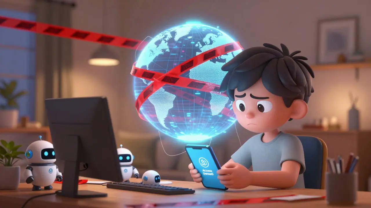A user struggles to connect to crypto markets through blocked digital paths
