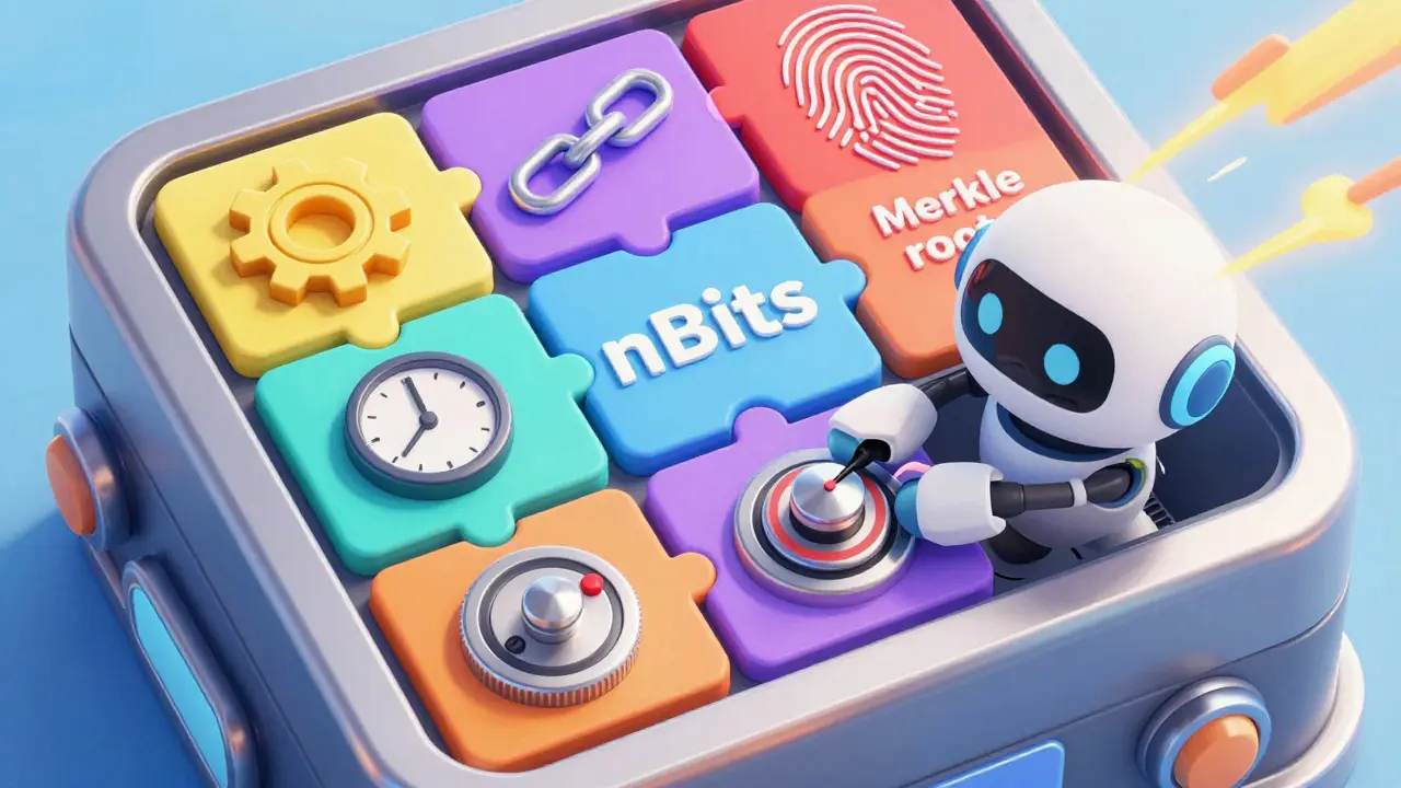 Robot turning a dial on a mechanical block header puzzle box