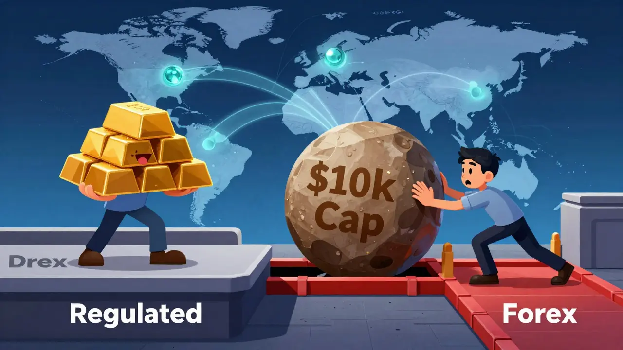 Split scene showing stable stability vs forex trade restrictions