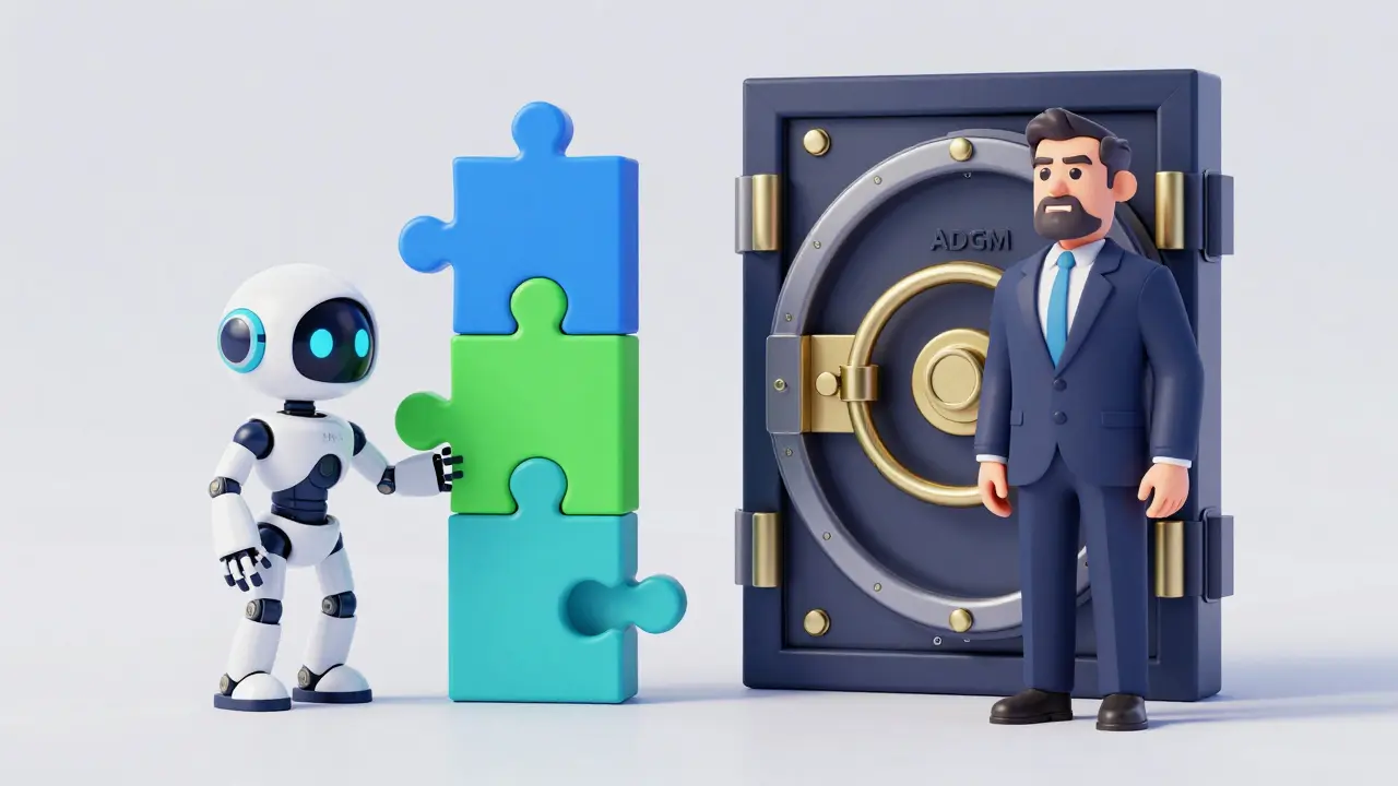 Split view showing modular startup license vs secure institutional banking vault