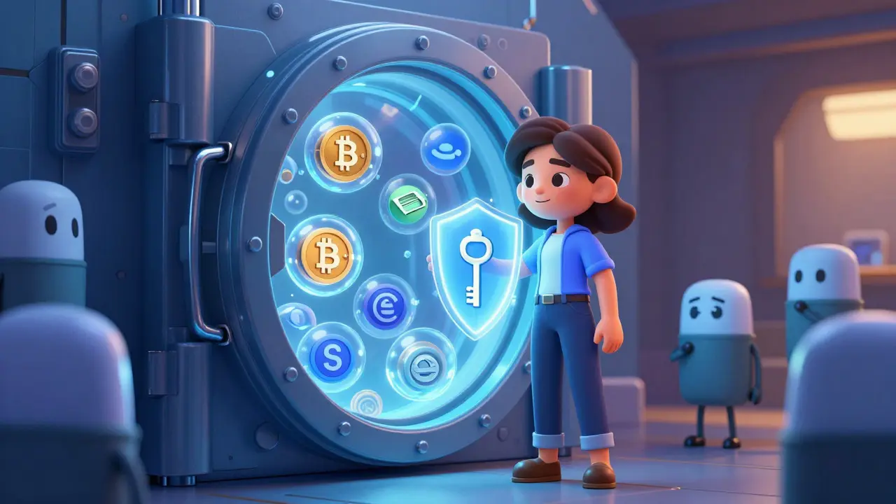 User securing assets behind an encrypted vault shield against invisible bots