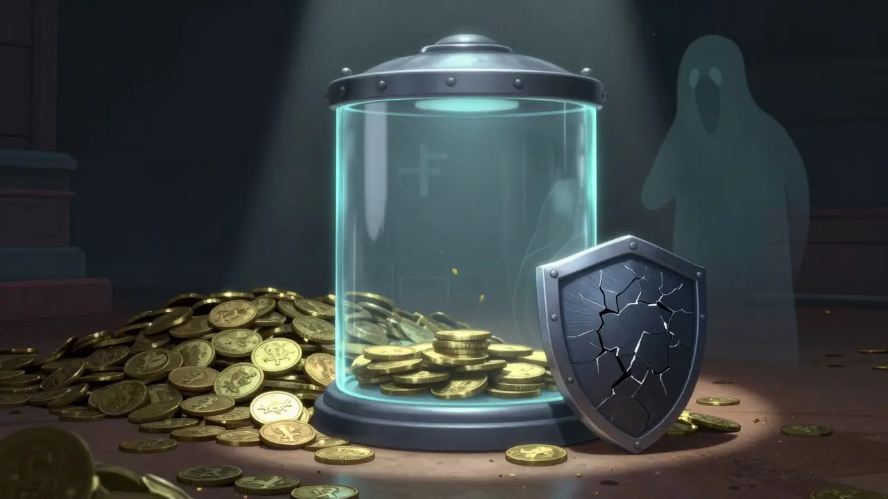 Empty vault illustrating lack of proof-of-reserves in Pixar style