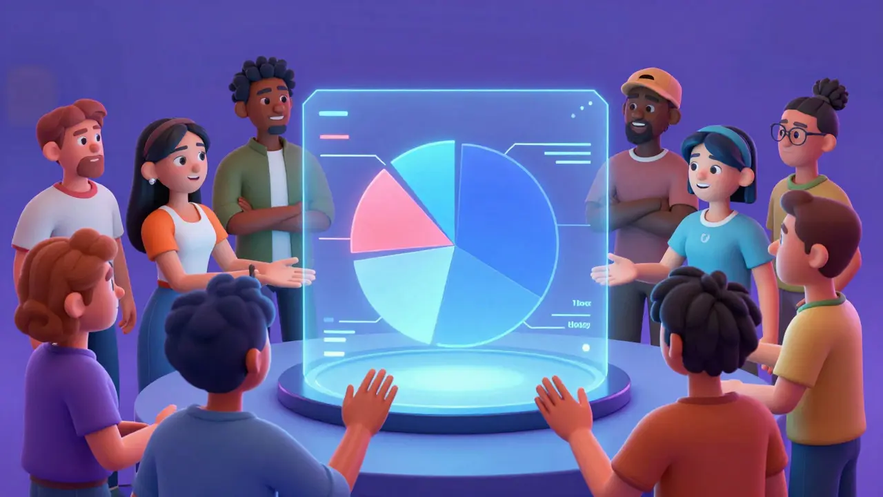 Fans sharing fractional ownership of a music track hologram