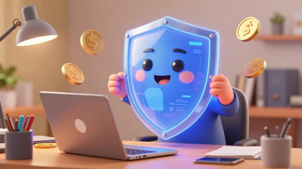 Freelancer protected by a digital shield from economic instability