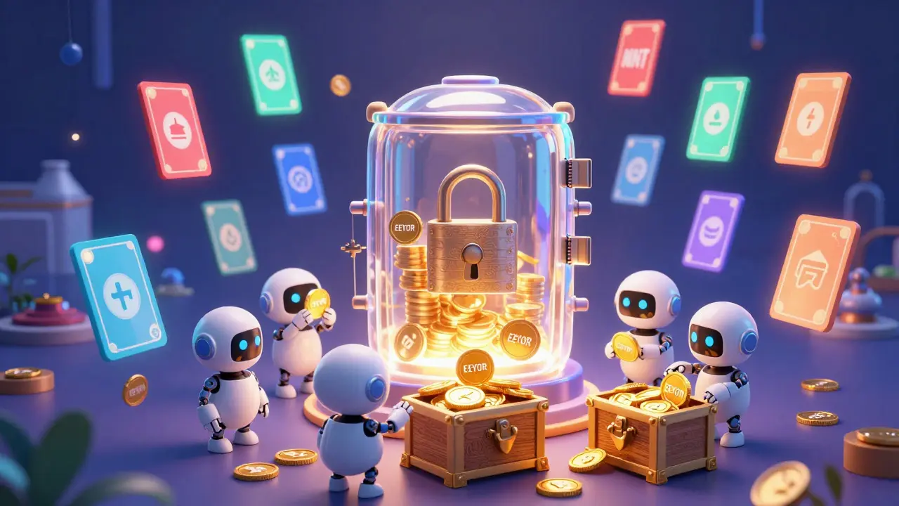 Glowing vault and NFTs illustrating POOH DAO treasury mechanics