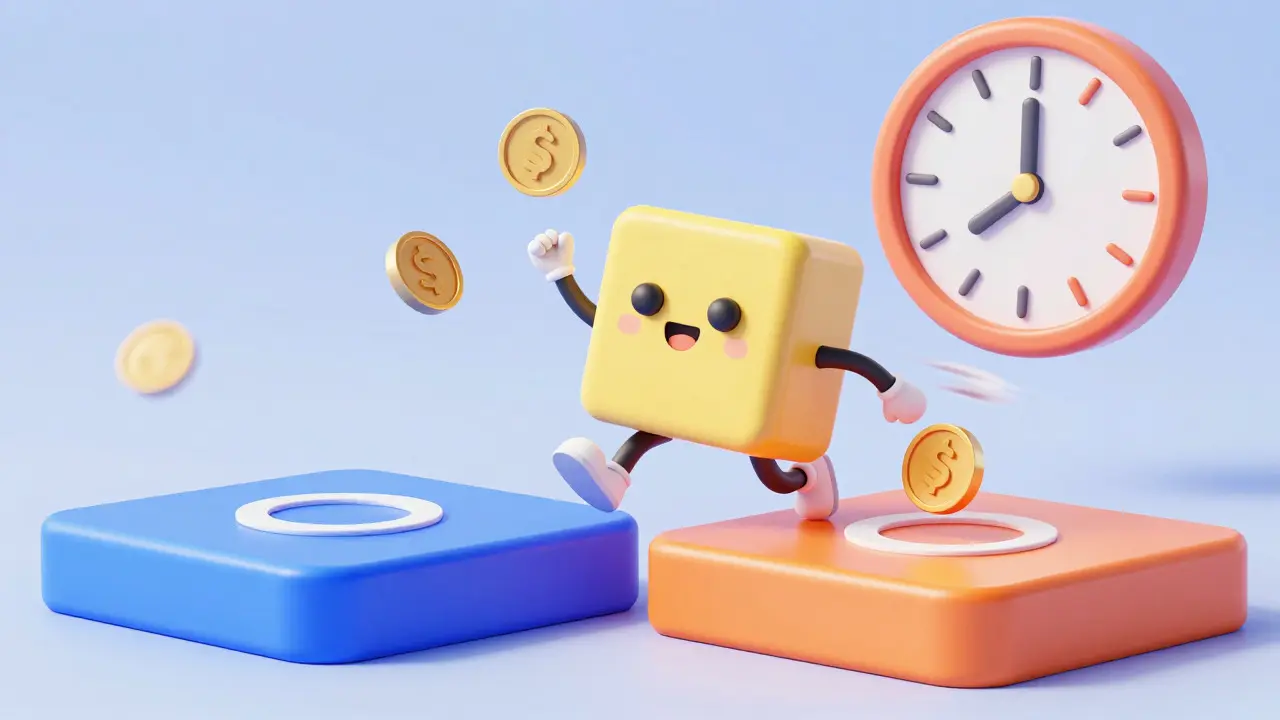 Smart contract character juggling tokens between two exchange platforms.