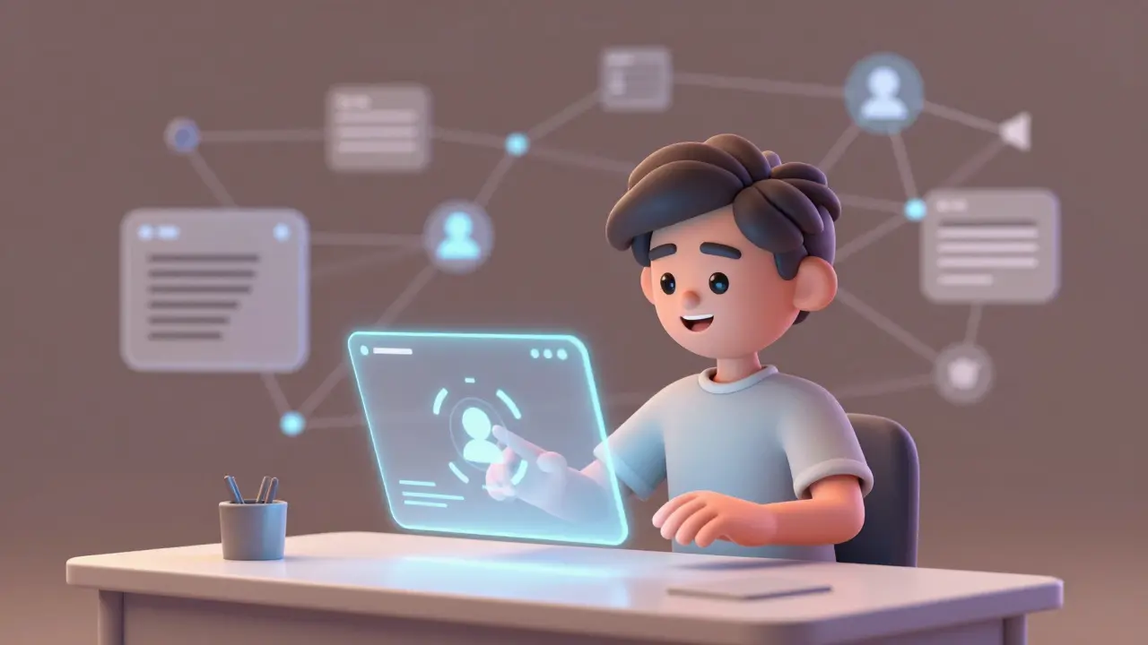 User enjoying simple interface while complex blockchain networks run in background