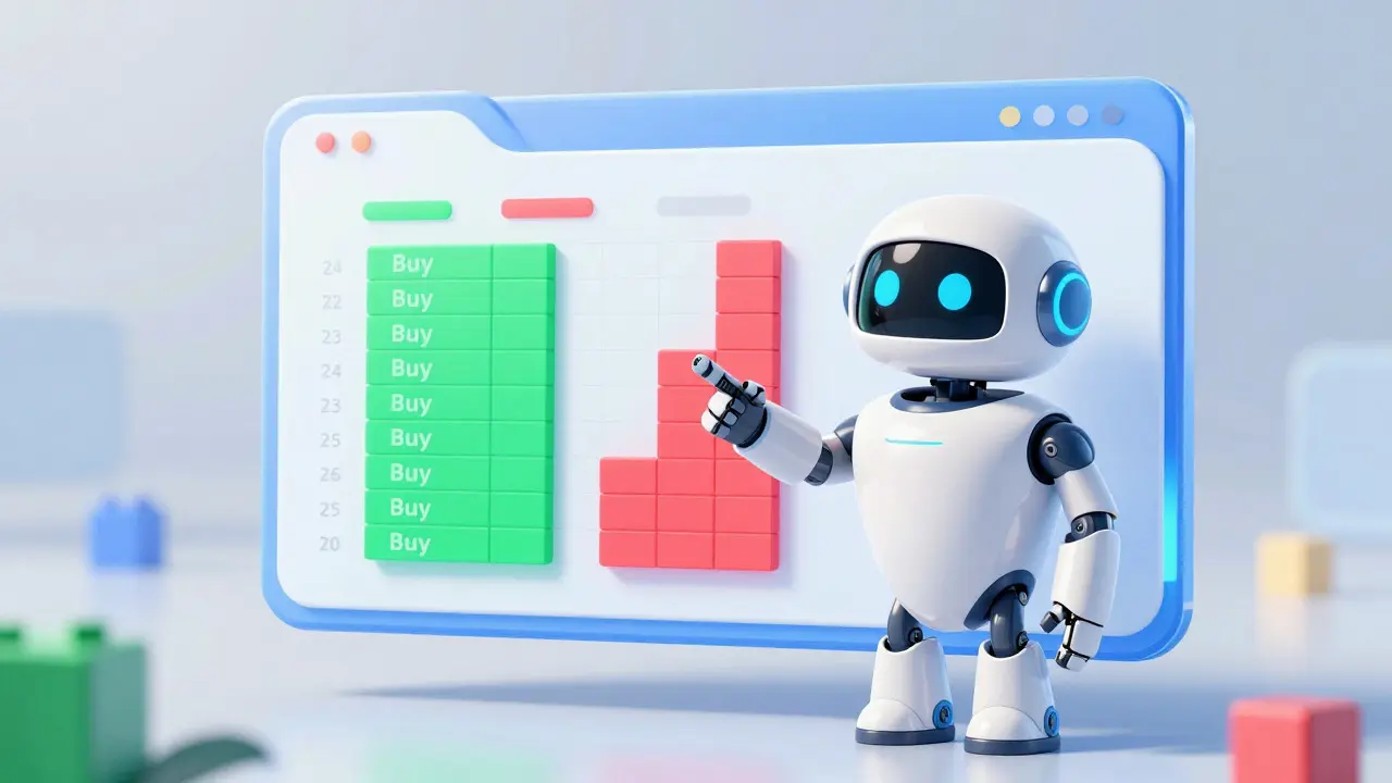 Friendly robot assistant showing clean order book interface