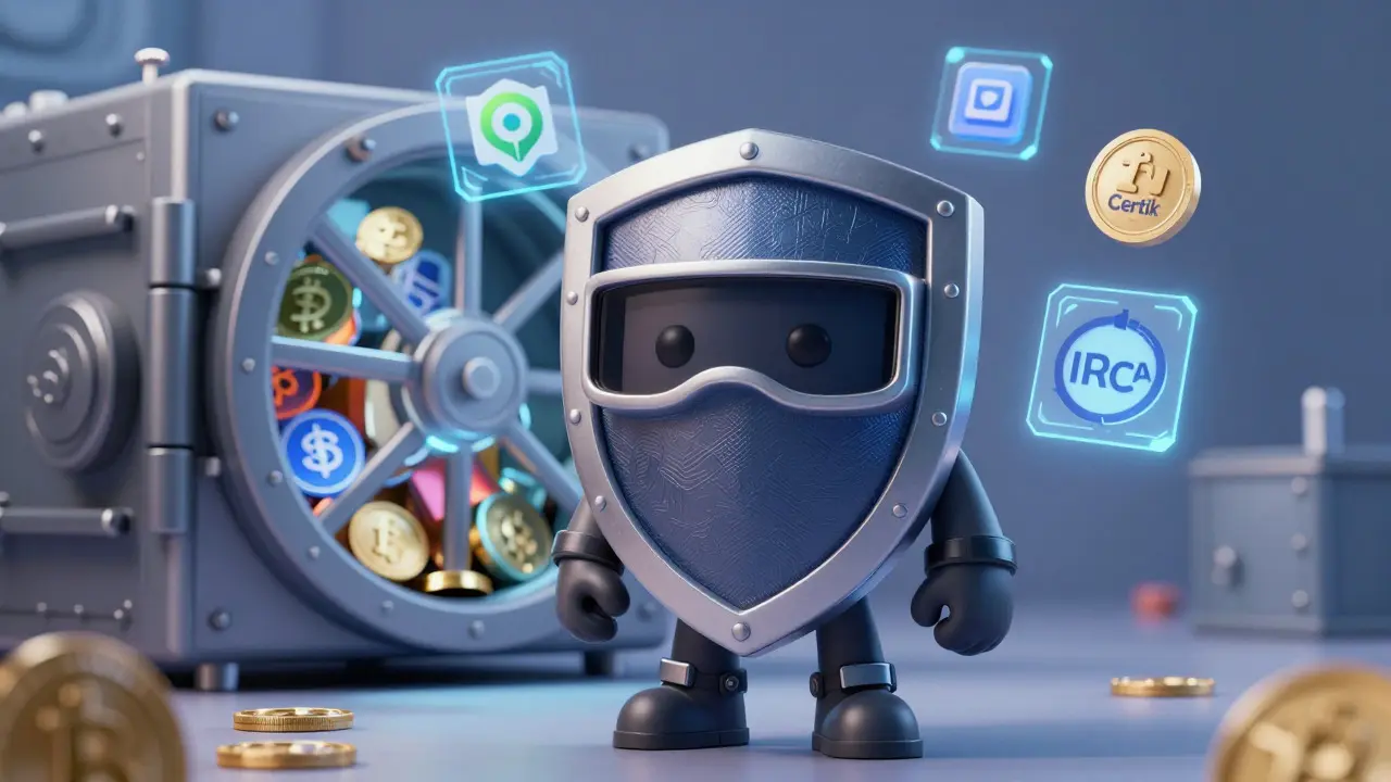 Friendly shield protecting crypto assets with audit badges