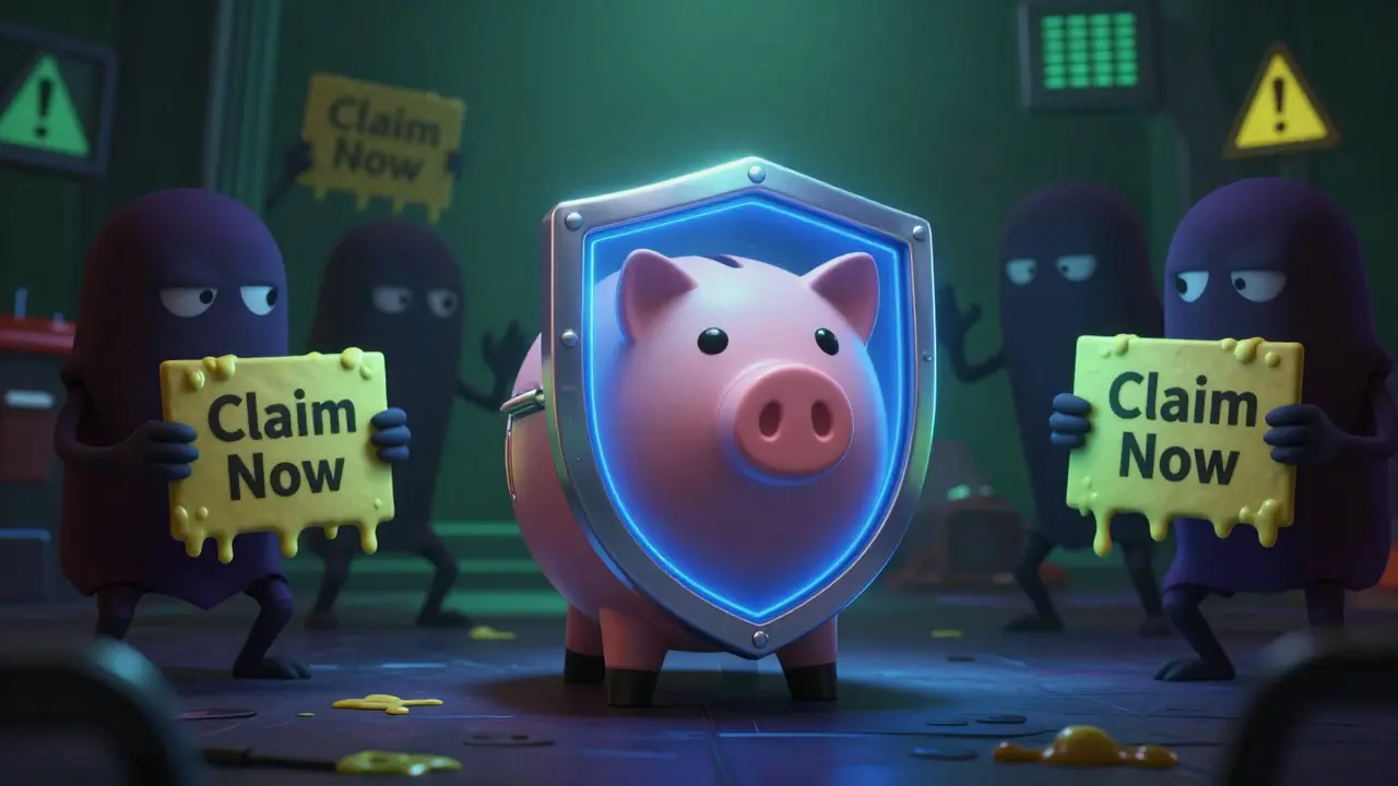 Guardian wallet protecting against shadowy crypto scammer creatures