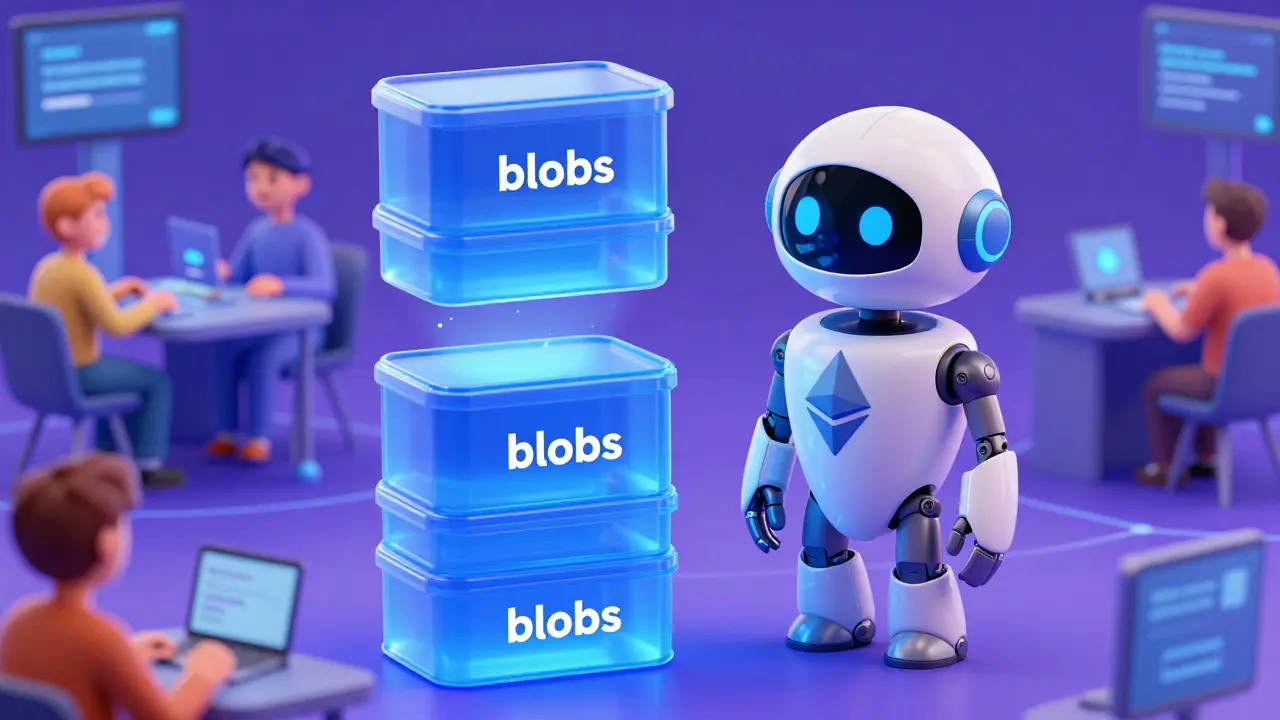 Robot validator with floating blue blob data containers