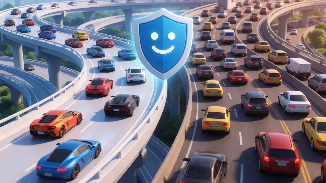 Comparison of fast, orderly private blockchain traffic versus slow, chaotic public network congestion.