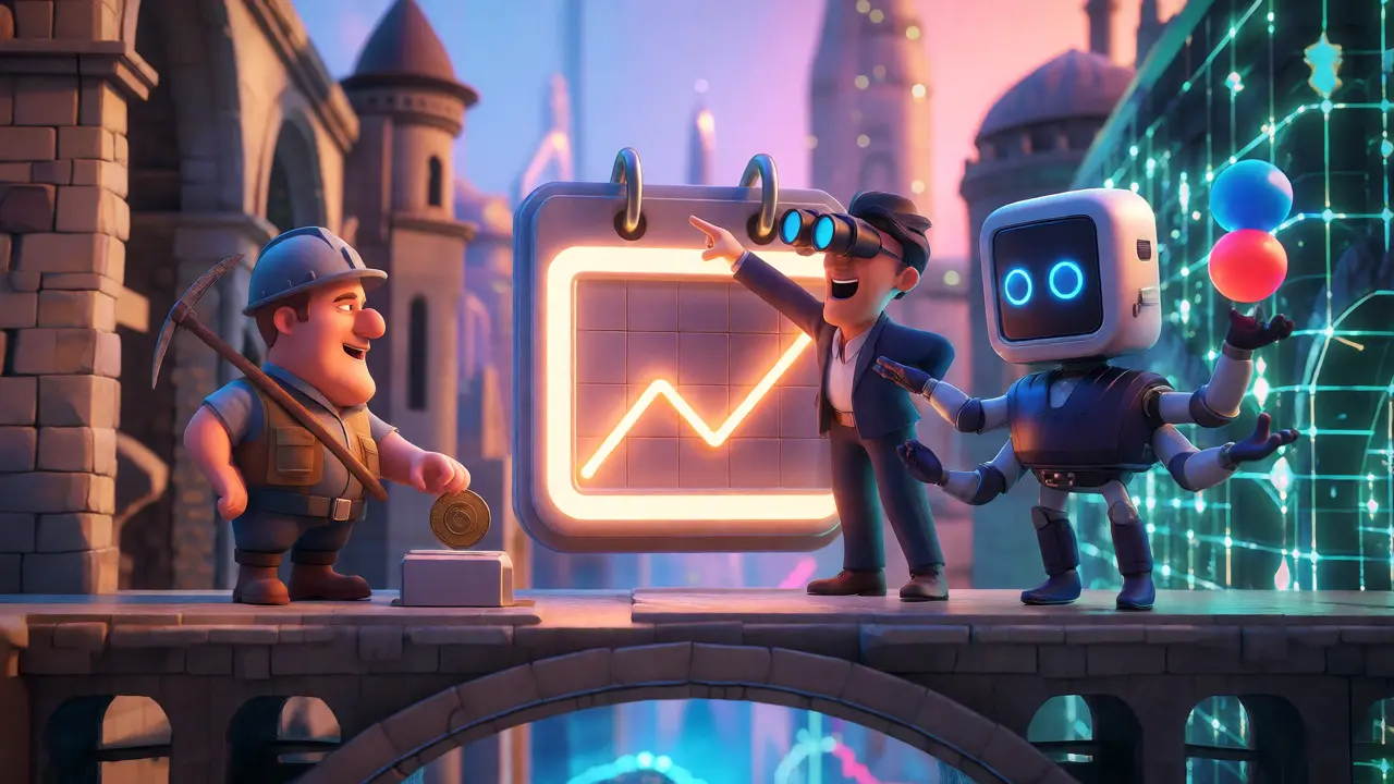 Miner, trader, and bot interacting on a bridge