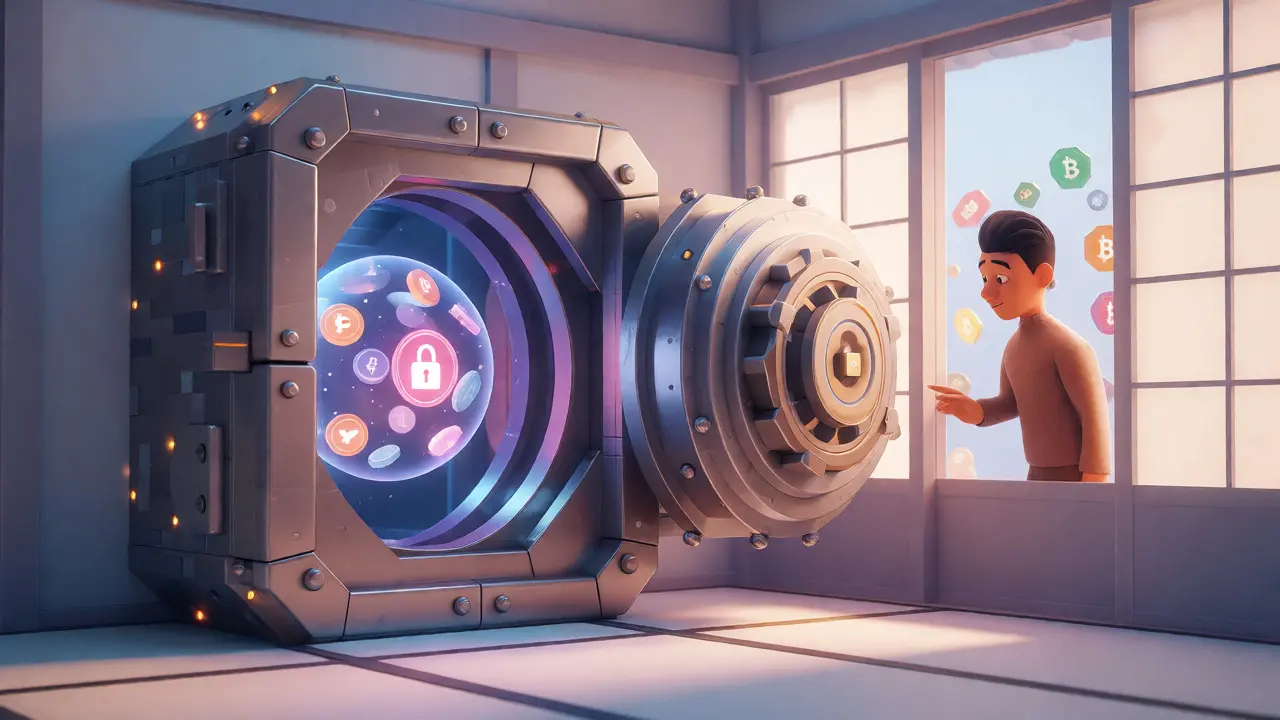 Secure digital vault behind shoji screens with an outsider viewing from outside